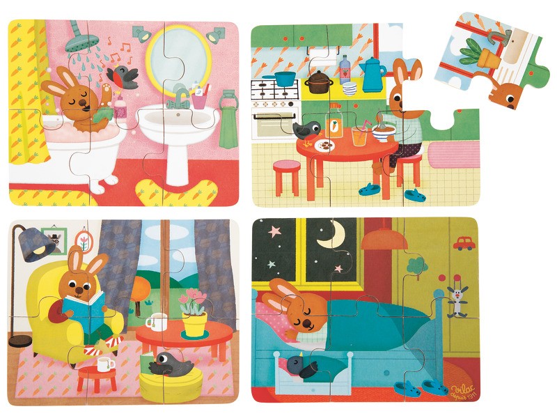 Puzzle 3 x sada po 4 ks - zoo, roční období a domov